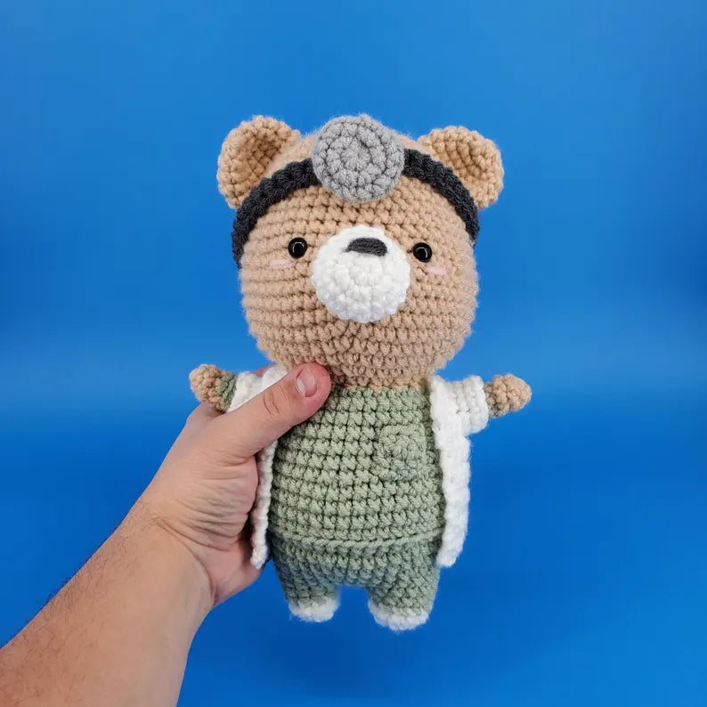 Handmade Crochet Doctor Bear – A Plush Gift for Imaginative Kids & Caring Professionals