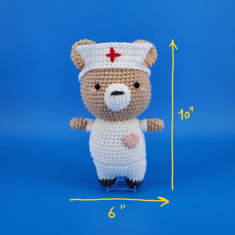 Handmade Crochet Nurse Bear – A Cute Plush Gift for Kids & Healthcare Appreciation